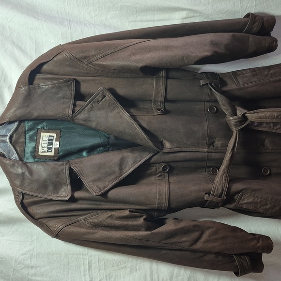 Pelle Cuir Men's Brown Full Length Leather Trench Coat Sz M GORGEOUS!! - Picture 3 of 17